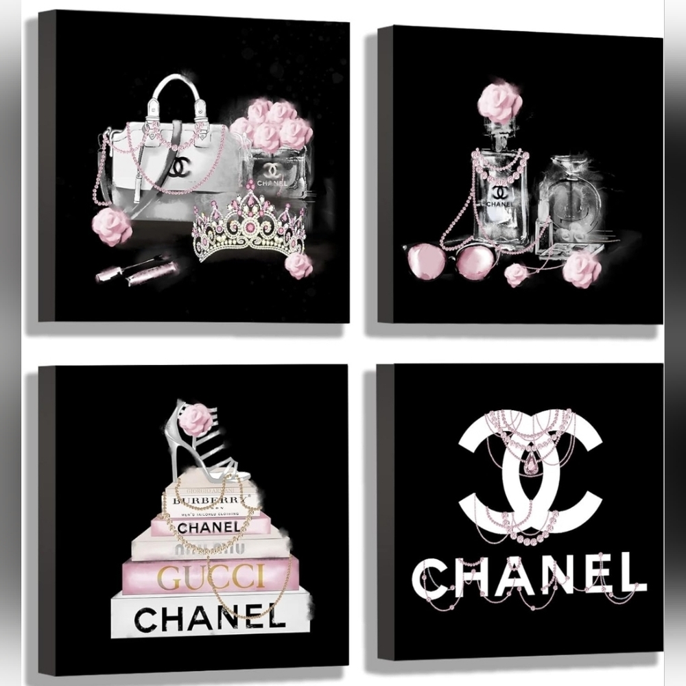 Designer Inspired 4pc Wall Art Black White 10x10 (4 Pc. Set) NWT